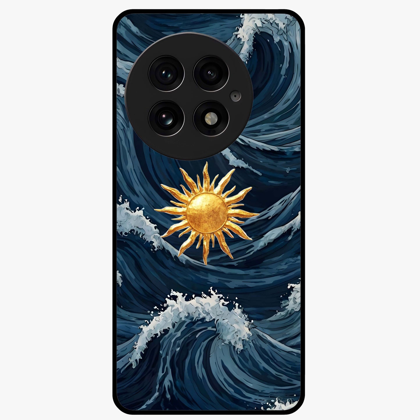 Gold Sun Blush Glass Case for 1+13 elegant front view featuring warm golden sun inspired artwork