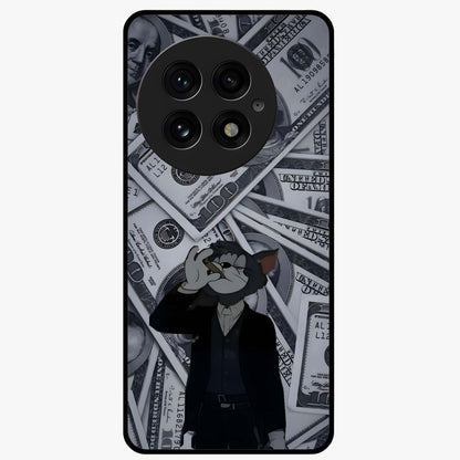 Greedy Fortune Cat Glass Case for 1+13 charming front view featuring lucky cat inspired artwork