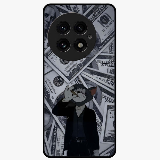 Greedy Fortune Cat Glass Case for 1+13 charming front view featuring lucky cat inspired artwork