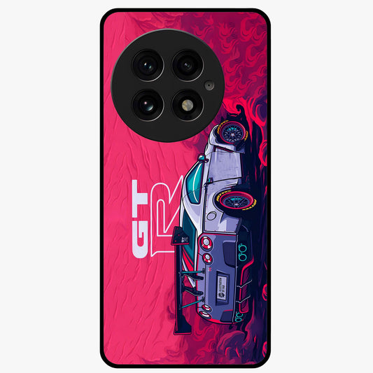 Gt R Car Pattern Glass Case for 1+13 bold front view featuring performance car inspired pattern artwork