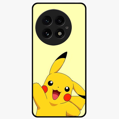 Happy Electric Pikachu Glass Case for 1+13 energetic front view featuring electric themed cartoon artwork