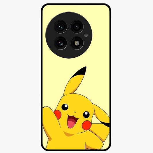 Happy Electric Pikachu Glass Case for 1+13 energetic front view featuring electric themed cartoon artwork