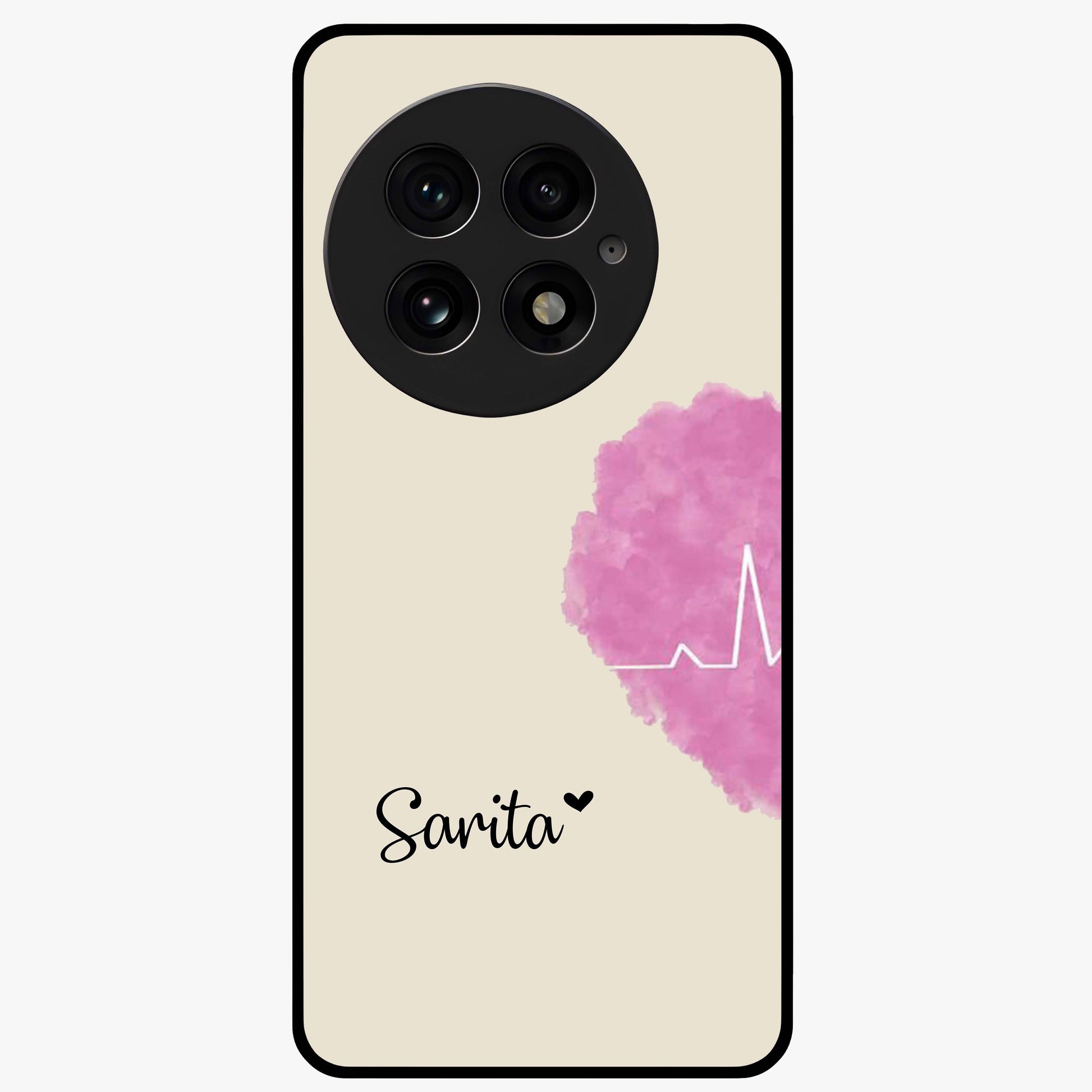 Heartbeat of Love Glass Case for 1+13 romantic front view featuring heartbeat inspired love artwork