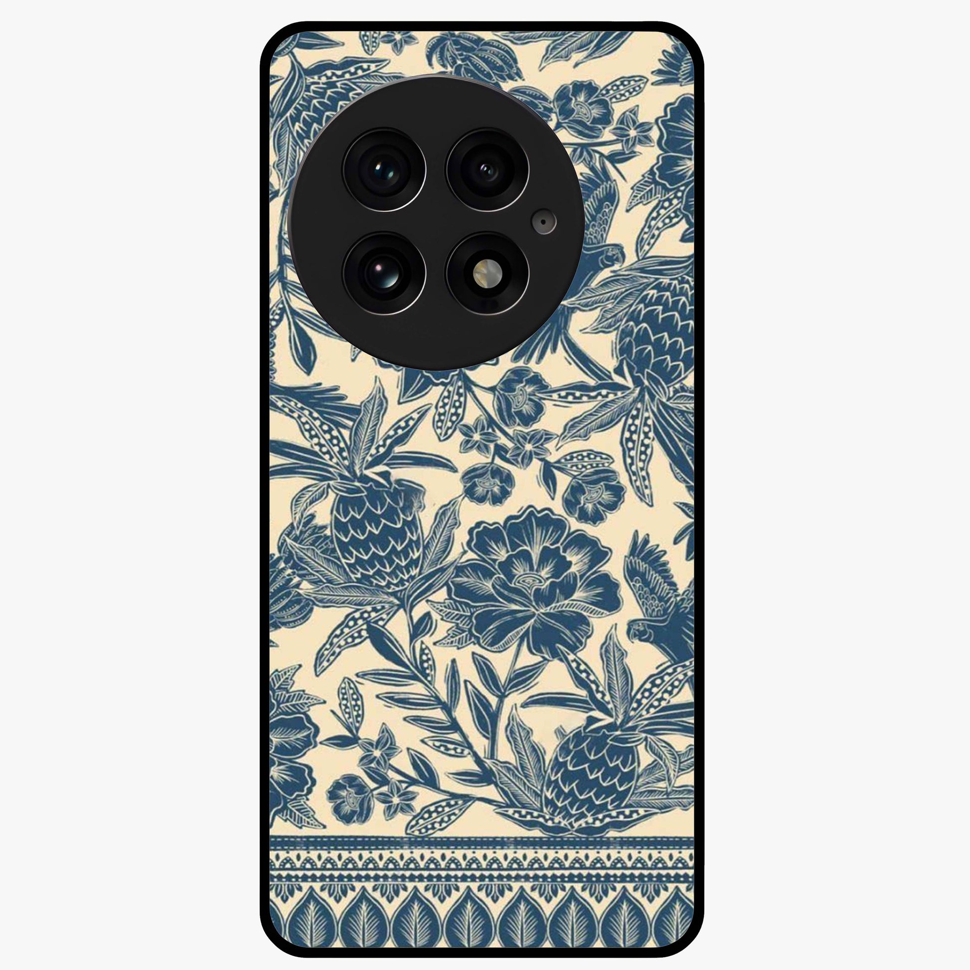 Heirloom Wild Bloom Glass Case for 1+13 elegant front view featuring vintage inspired wild floral artwork