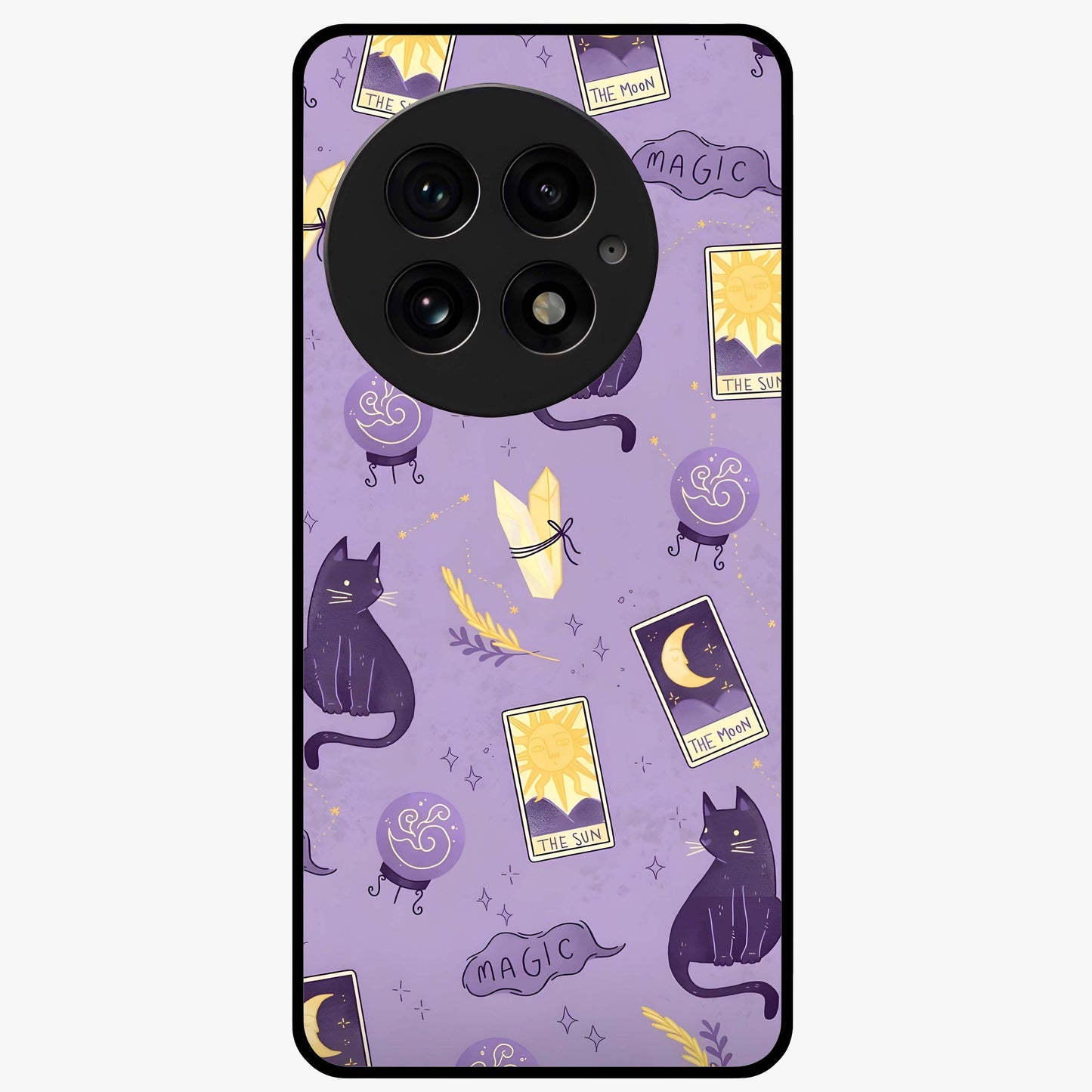 Humble Magic Cats Glass Case for 1+13 showing full back design in clean flat view with whimsical cat artwork and glossy glass finish.