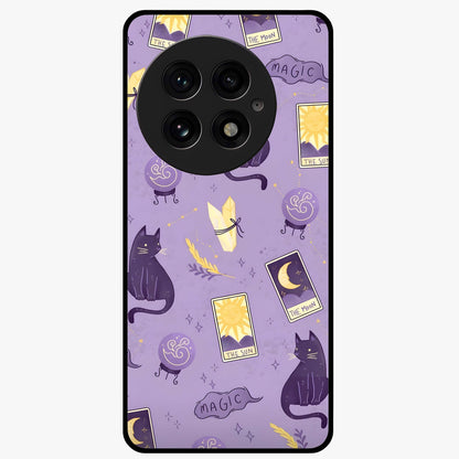 Humble Magic Cats Glass Case for 1+13 showing full back design in clean flat view with whimsical cat artwork and glossy glass finish.