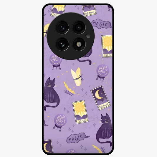 Humble Magic Cats Glass Case for 1+13 showing full back design in clean flat view with whimsical cat artwork and glossy glass finish.