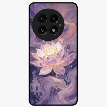 Lavender Lotus Muse Glass Case for 1+13 elegant front view featuring lotus artwork in calming lavender tones