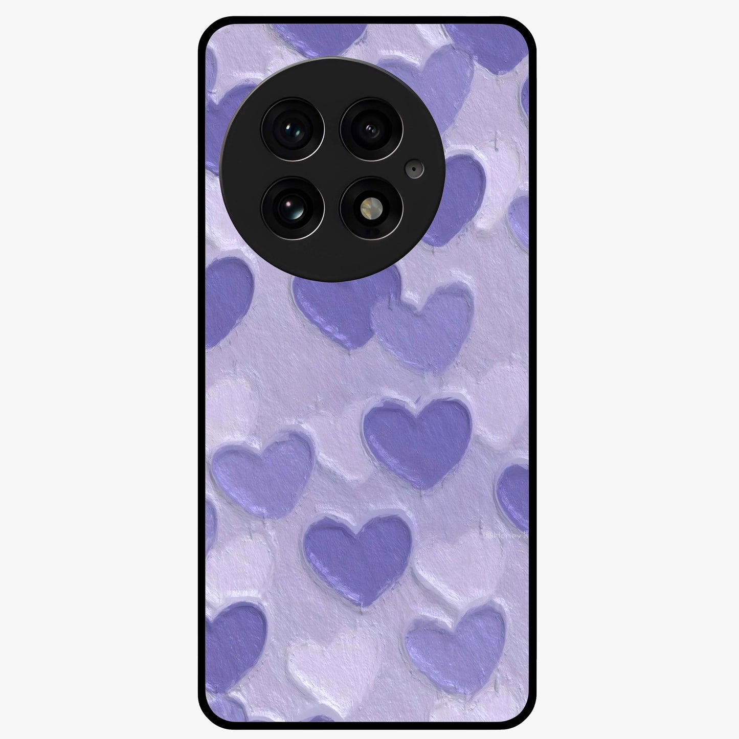Lavender Paper Hearts Glass Case for 1+13 cute front view featuring layered heart artwork in soft lavender tones