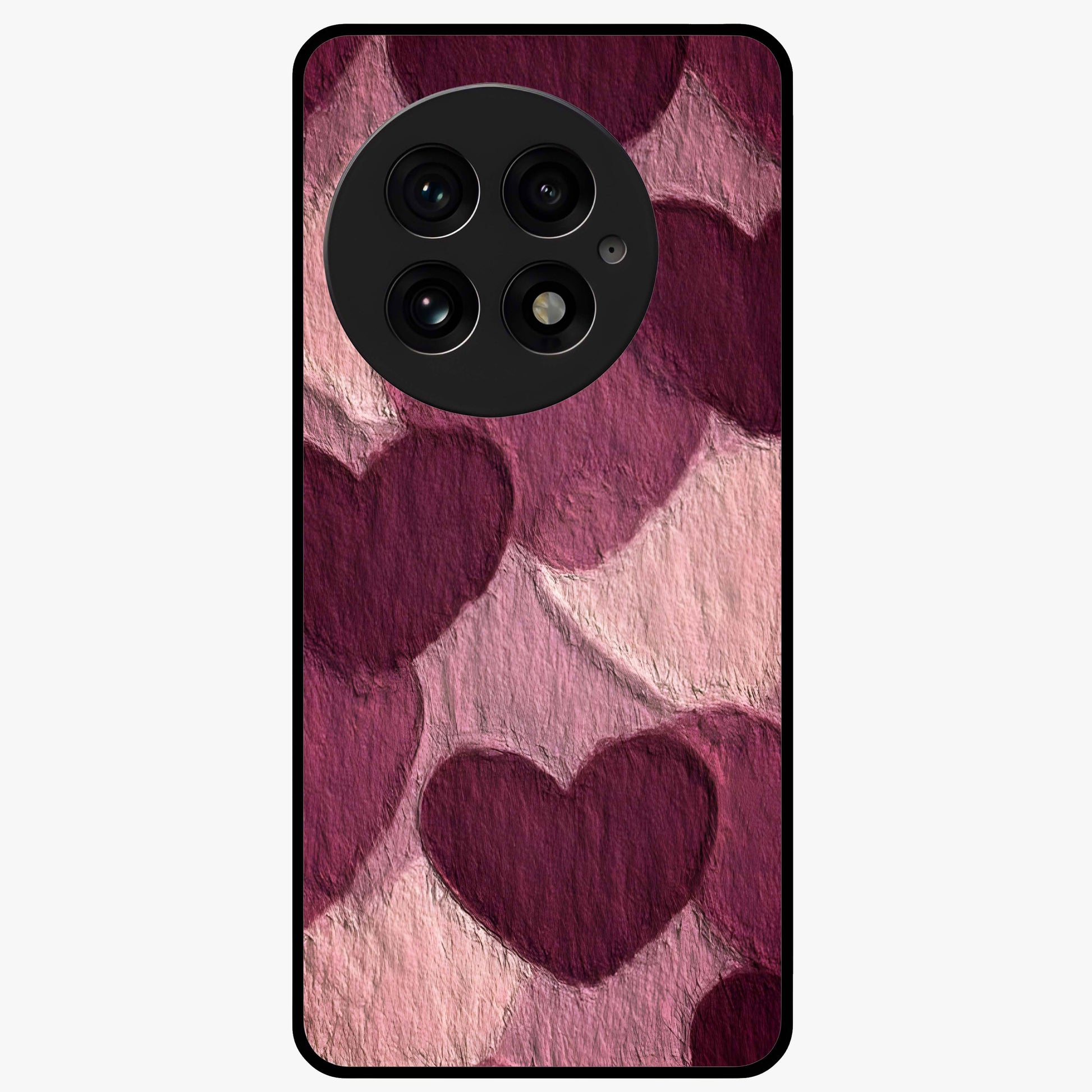 Layered Paper Hearts Glass Case for 1+13 charming front view featuring dimensional paper style heart artwork