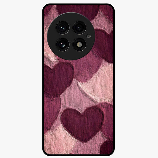 Layered Paper Hearts Glass Case for 1+13 charming front view featuring dimensional paper style heart artwork