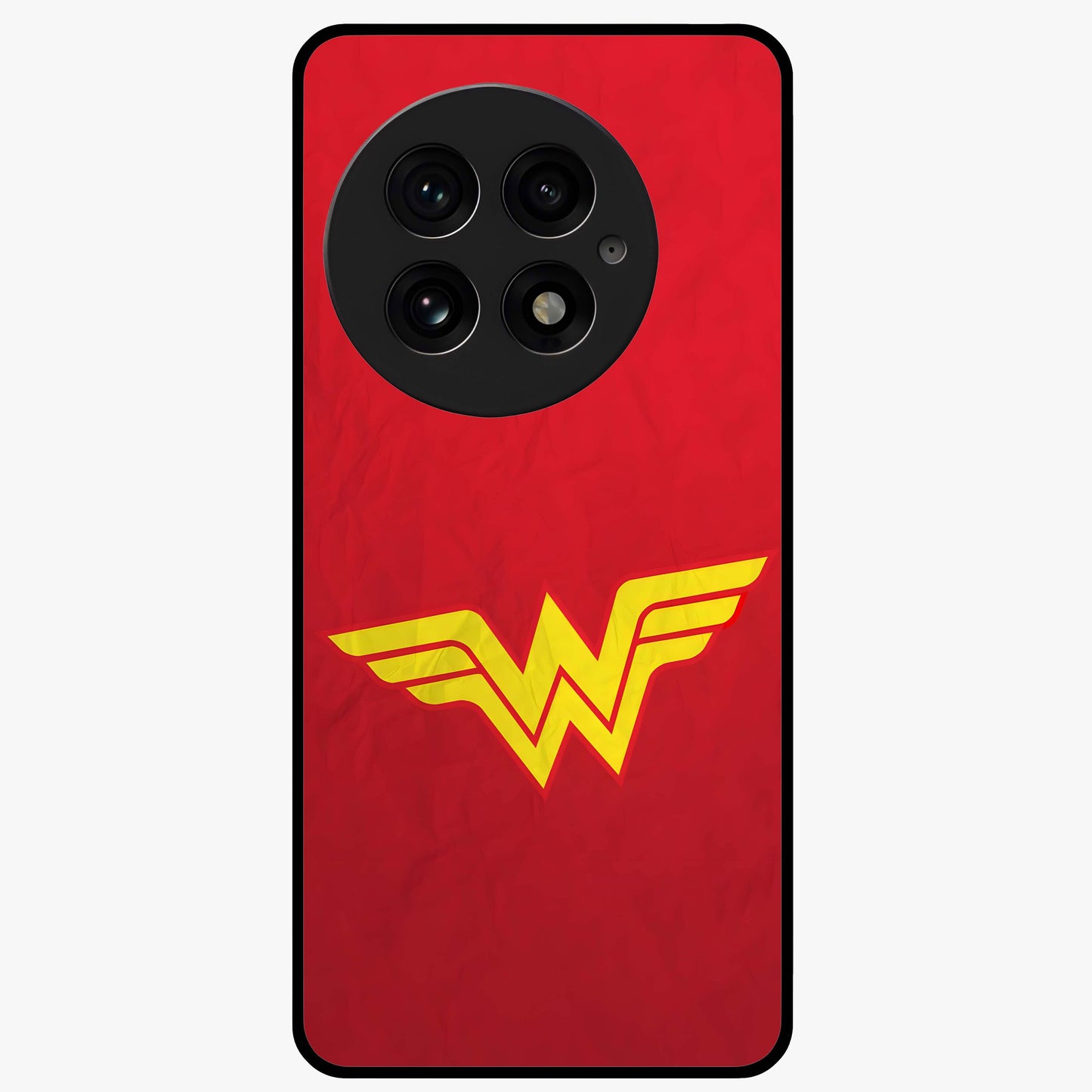 Legendary Wonder Power Glass Case for 1+13 dynamic front view featuring bold superhero inspired artwork