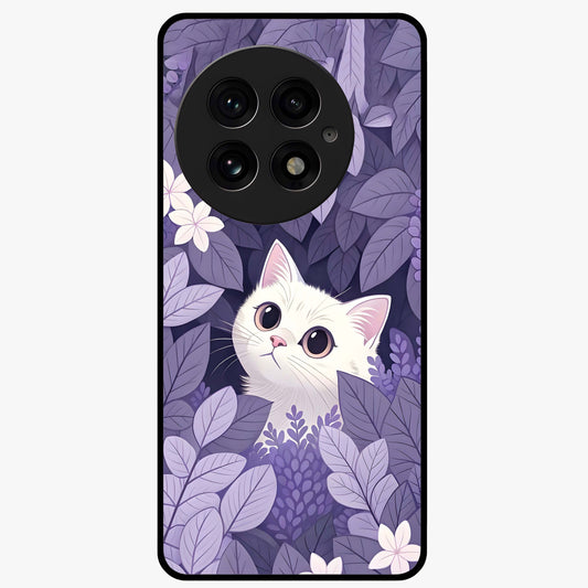 Lilac Hide Peek Cat Glass Case for 1+13 adorable front view featuring playful cat artwork in lilac tones