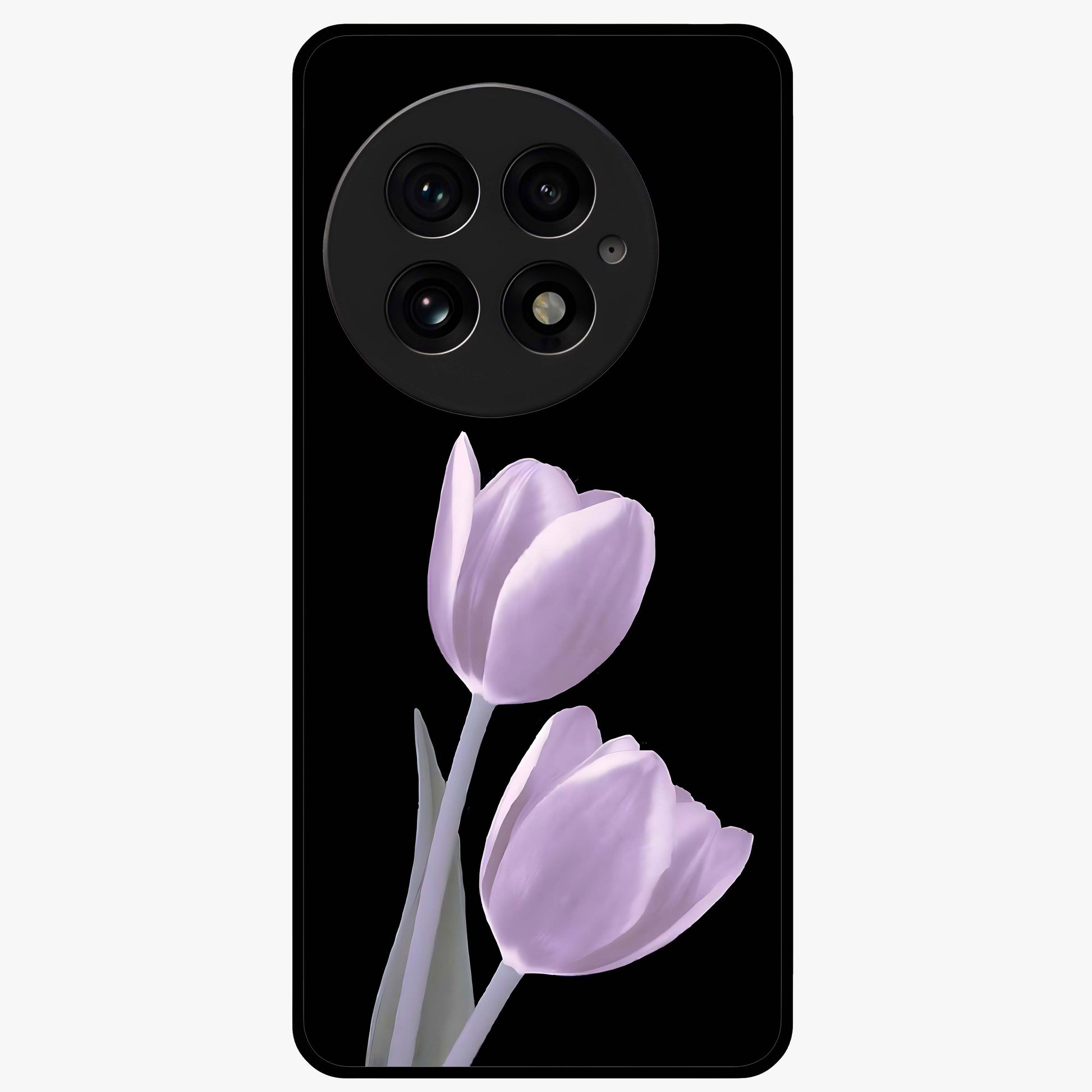 Lilac Tulip Flowers Glass Case for 1+13 elegant front view featuring tulip floral artwork in soft lilac tones