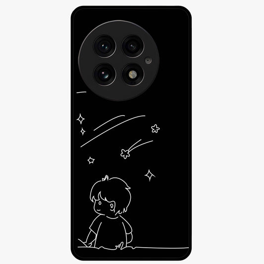 Line Art Boy With Shooting Stars Glass Case for 1+13 artistic front view featuring minimal line art character with star accents