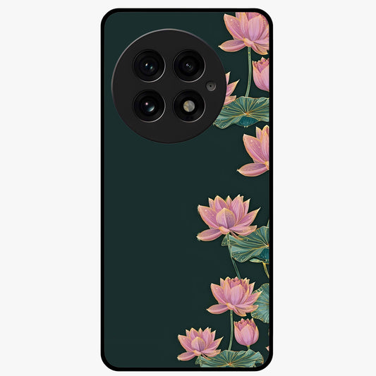 Lotus Bloom Serenity Glass Case for 1+13 peaceful front view featuring elegant lotus floral artwork
