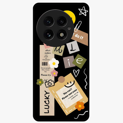 Lucky Aesthetic Collage Case Glass Case for 1+13 vibrant front view featuring layered aesthetic collage artwork