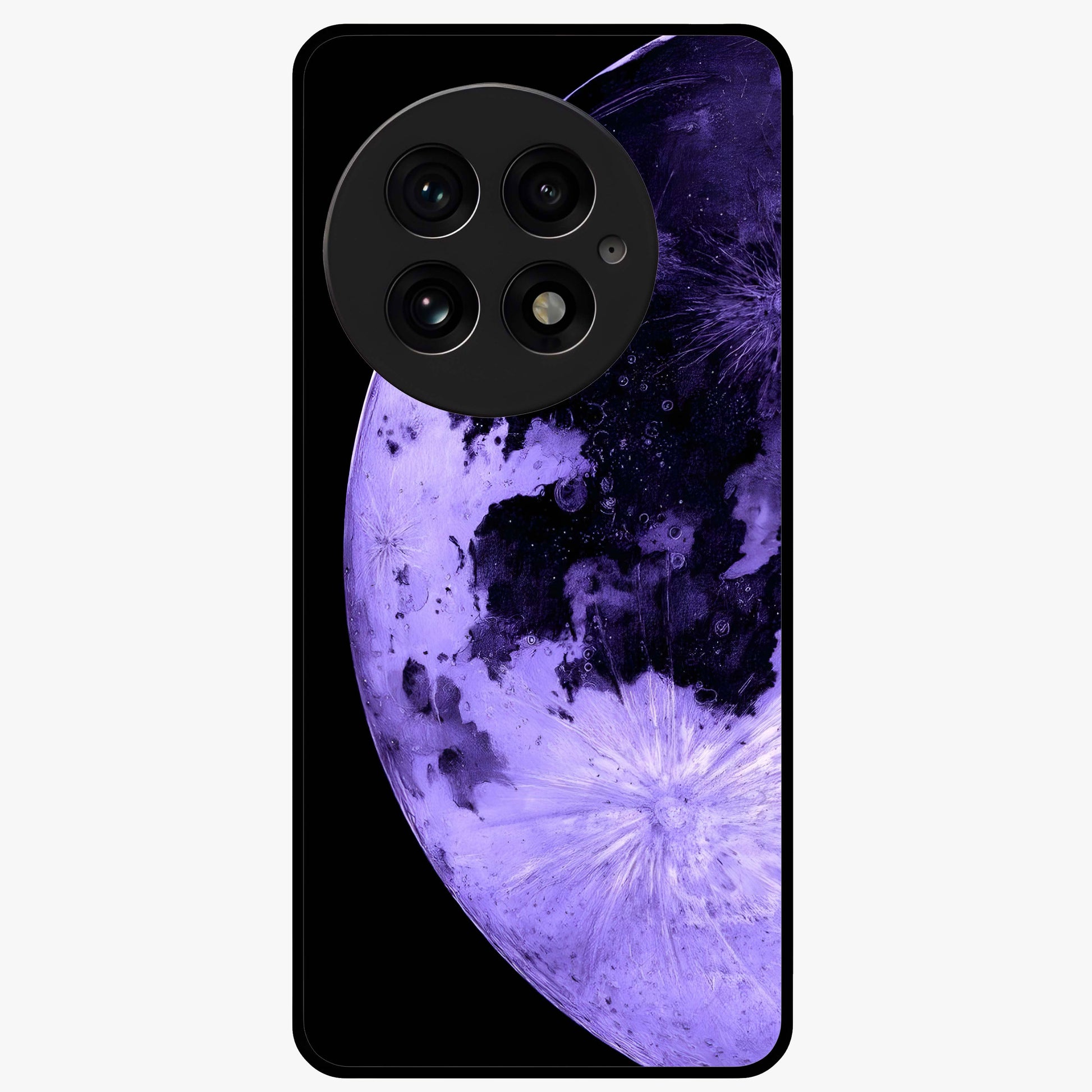 Lunar Glow in Violet Glass Case for 1+13 dreamy front view featuring glowing moon artwork in violet tones