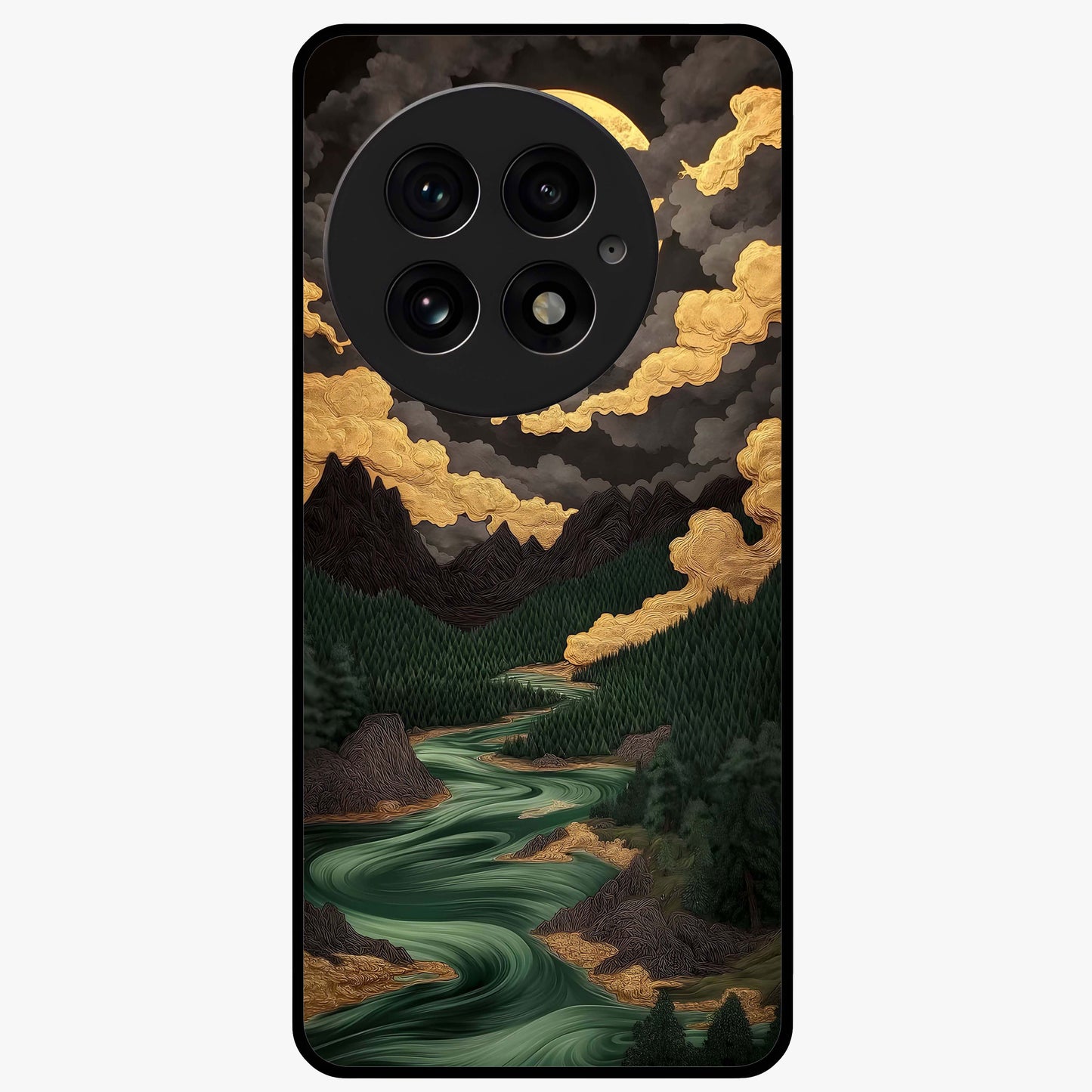 Lunar Silk Garden Glass Case for 1+13 elegant front view featuring floral artwork with soft lunar tones