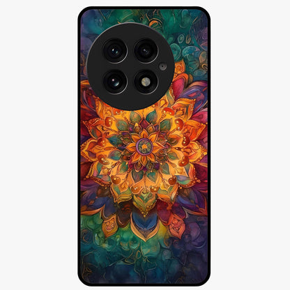 Mandala Vibrants Glass Case for 1+13 artistic front view featuring colorful mandala pattern artwork