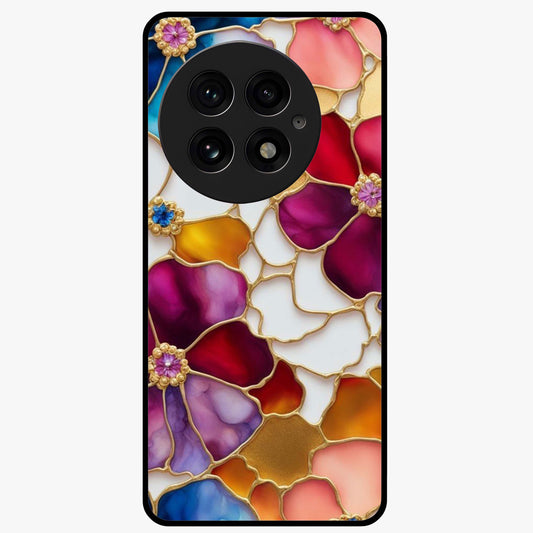 Marble Flower Pattern Glass Case for 1+13 stylish front view featuring floral artwork blended with marble texture