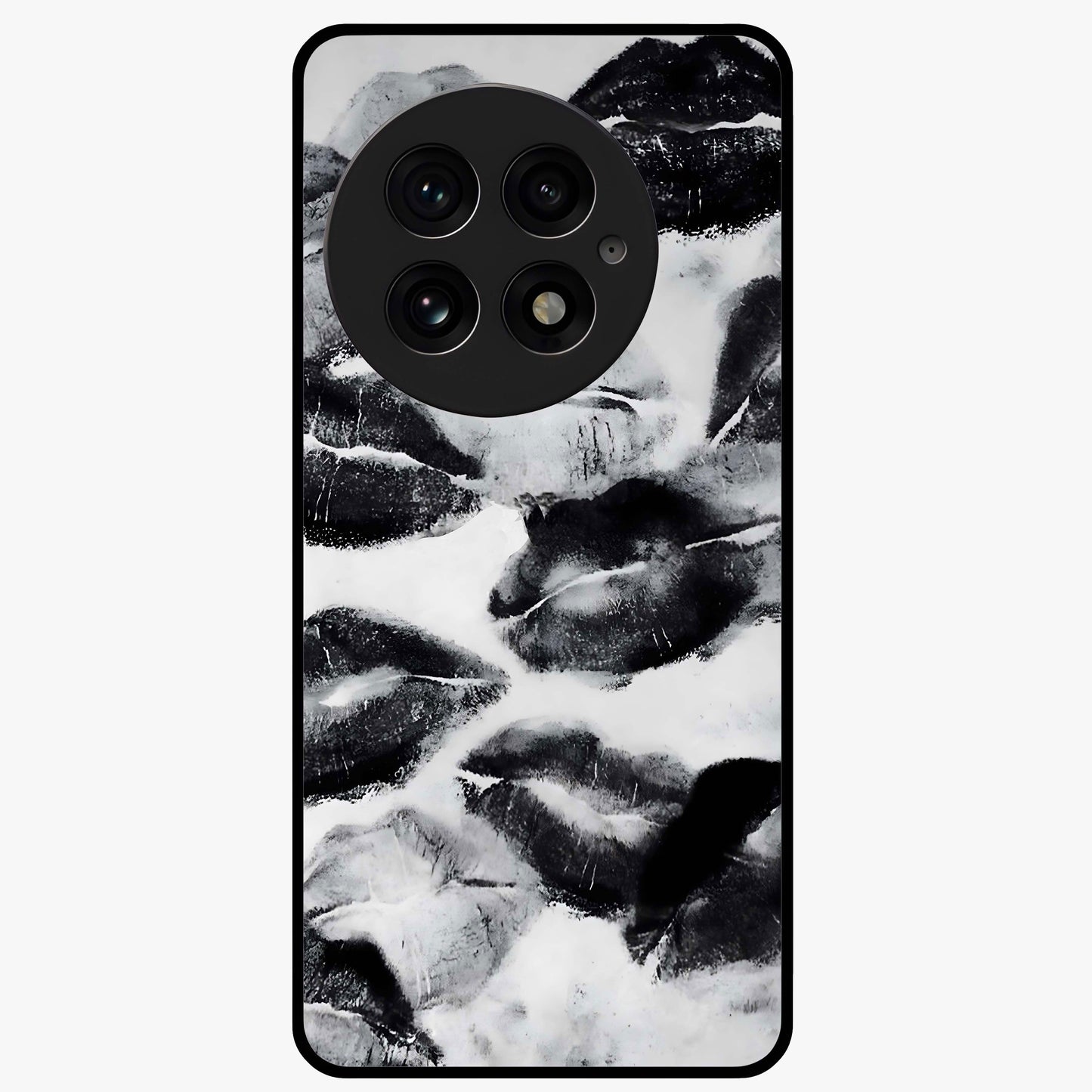 Midnight Kiss Marks Glass Case for 1+13 bold front view featuring romantic kiss mark artwork on dark background