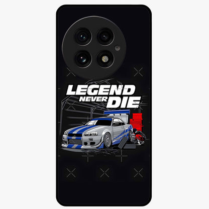 Midnight Racing Legacy Glass Case for 1+13 bold front view featuring racing inspired artwork in dark tones
