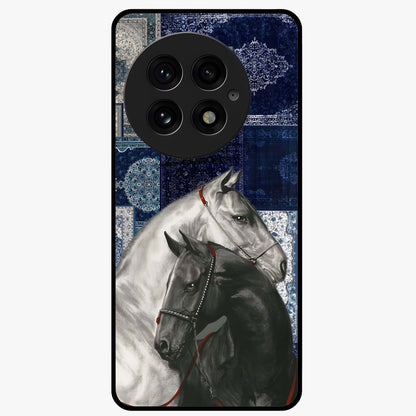 Midnight Stallion Blues Glass Case for 1+13 powerful front view featuring horse artwork in deep blue night tones