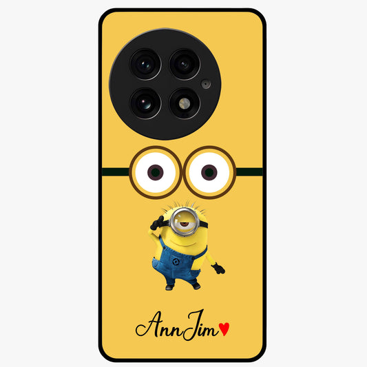 Minion Custom Name Glass Case for 1+13 playful front view featuring cartoon inspired artwork with personalized name design