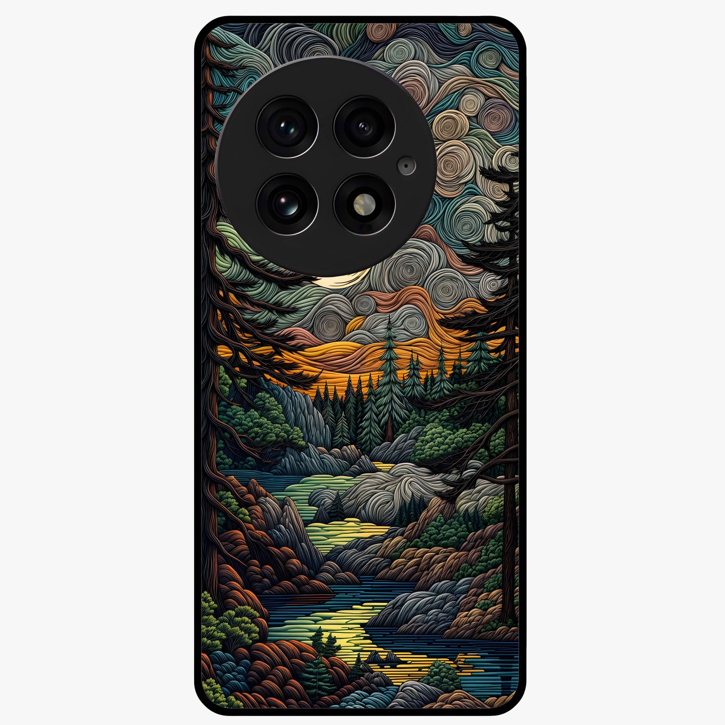 Moonlight Forest Dream Glass Case for 1+13 dreamy front view featuring forest artwork under glowing moonlight