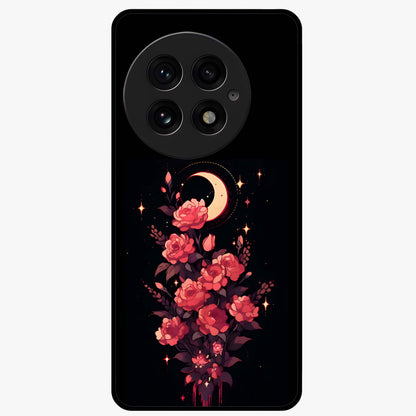 Moonlit Floral Elegance Glass Case for 1+13 graceful front view featuring sophisticated floral artwork on dark backdrop