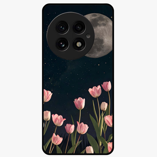 Moonlit Night Tulip Glass Case for 1+13 serene front view featuring tulip floral artwork in midnight tones