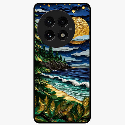 Moonlit Ocean Pines Glass Case for 1+13 scenic front view featuring pine trees by ocean under moonlit sky