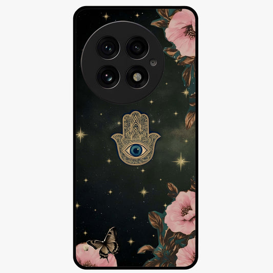 Mystic Bloom Protection Glass Case for 1+13 artistic front view featuring floral artwork with protective mystic elements