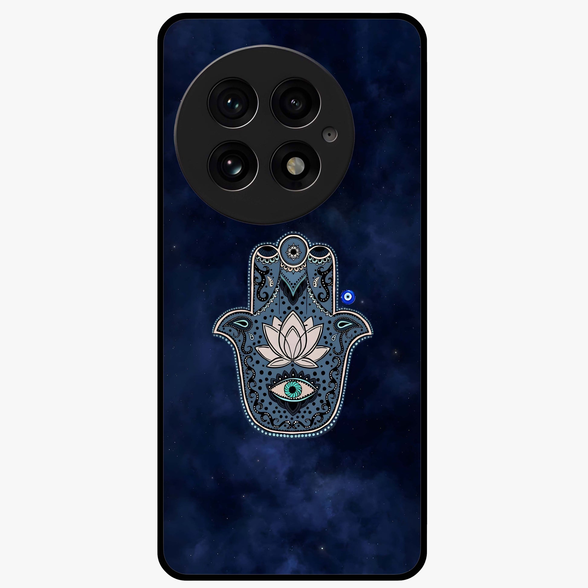 Mystic Calm Shield Glass Case for 1+13 serene front view featuring symbolic shield artwork in calming tones