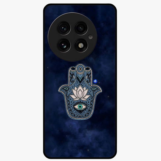 Mystic Calm Shield Glass Case for 1+13 serene front view featuring symbolic shield artwork in calming tones