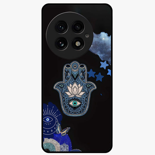 Mystic Hand Aura Glass Case for 1+13 artistic front view featuring hand symbol artwork with glowing aura tones