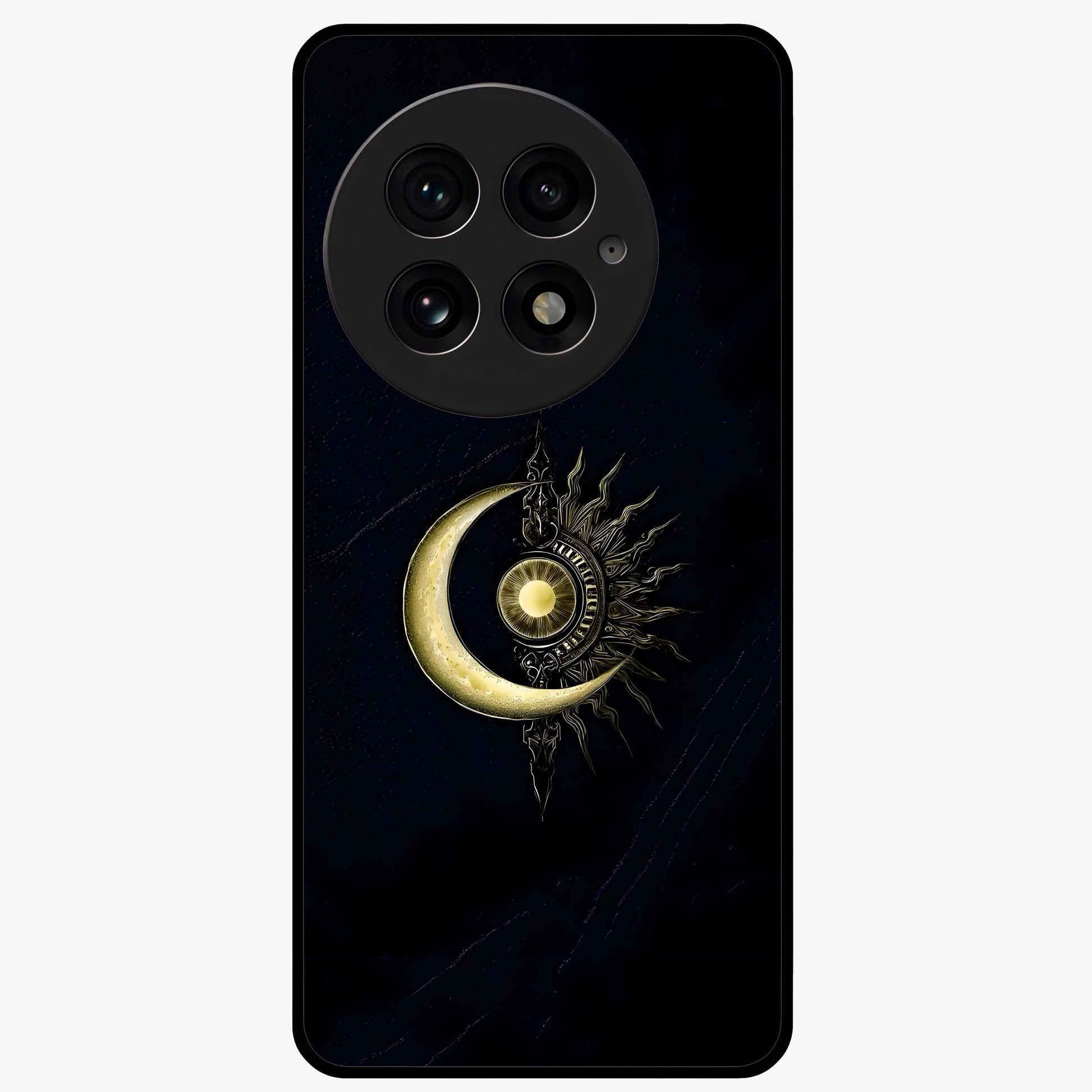 Mystic Lunar Flame Glass Case for 1+13 striking front view featuring moon and flame inspired artwork