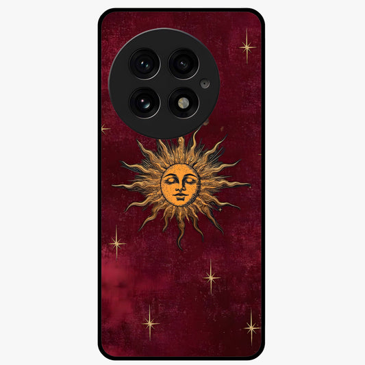 Mystic Solar Glow Glass Case for 1+13 radiant front view featuring glowing sun inspired mystical artwork