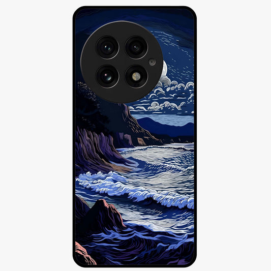 Night Moon Scenery Pattern Glass Case for 1+13 serene front view featuring moonlit landscape pattern artwork