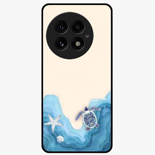 Ocean Drift Turtle Glass Case for 1+13 serene front view featuring sea turtle artwork in calming ocean tones