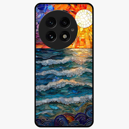 Oceanic Stained Printed Glass Case for 1+13 elegant front view featuring stained glass inspired ocean artwork