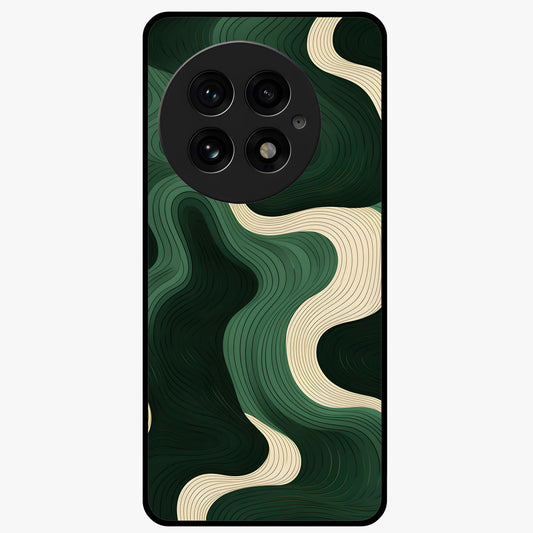 Organic Swirl Design Glass Case for 1+13 modern front view featuring flowing abstract swirl artwork