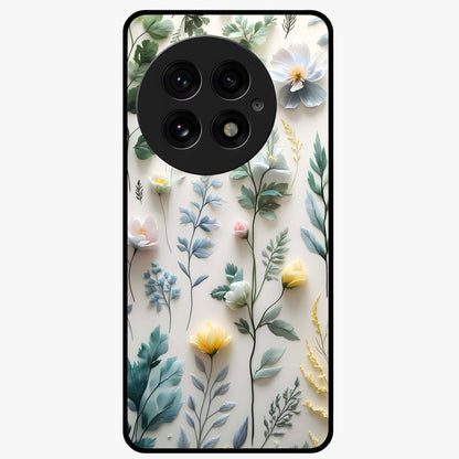 Pastel Garden Whispers Glass Case for 1+13 soft front view featuring delicate pastel floral artwork
