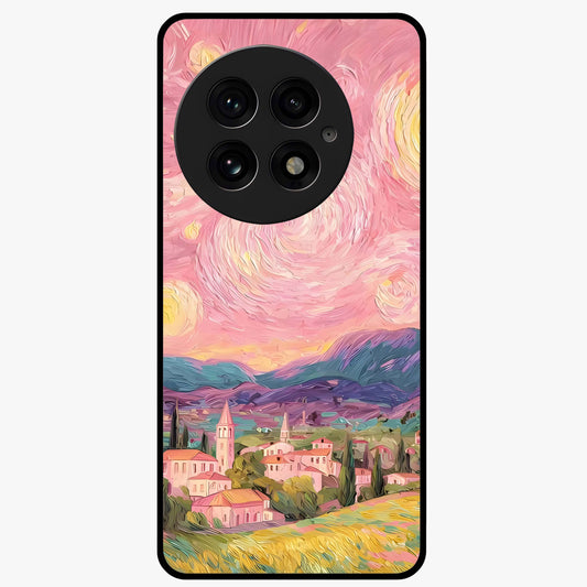 Pastel Starry Village Glass Case for 1+13 dreamy front view featuring village artwork under pastel night sky