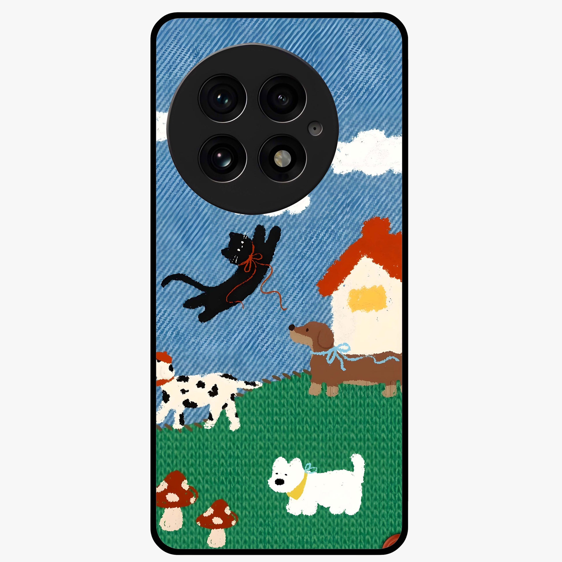 Pet Adventures Glass Case for 1+13 playful front view featuring cute pet themed artwork