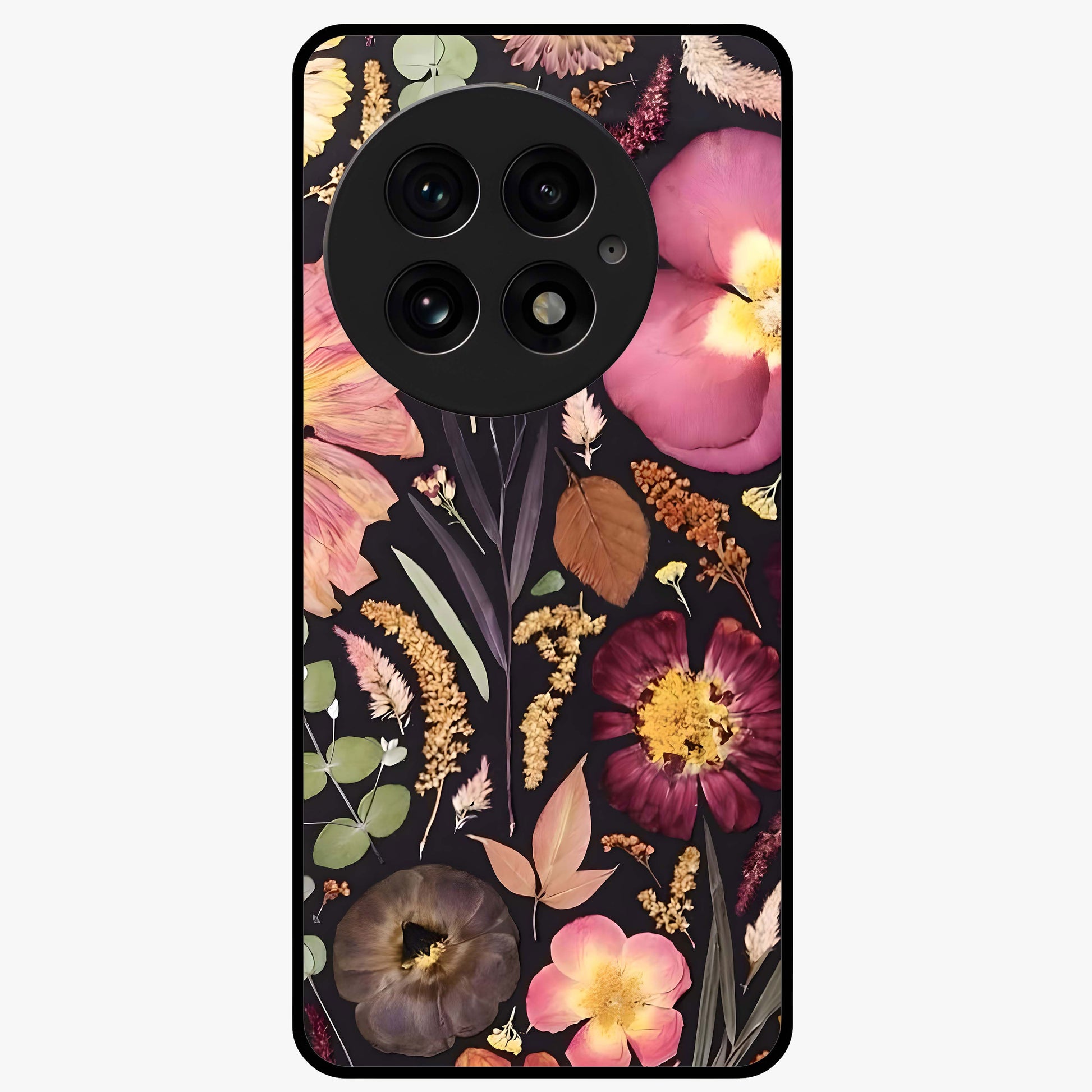 Petal Dream Tapestry Glass Case for 1+13 elegant front view featuring intricate floral tapestry artwork