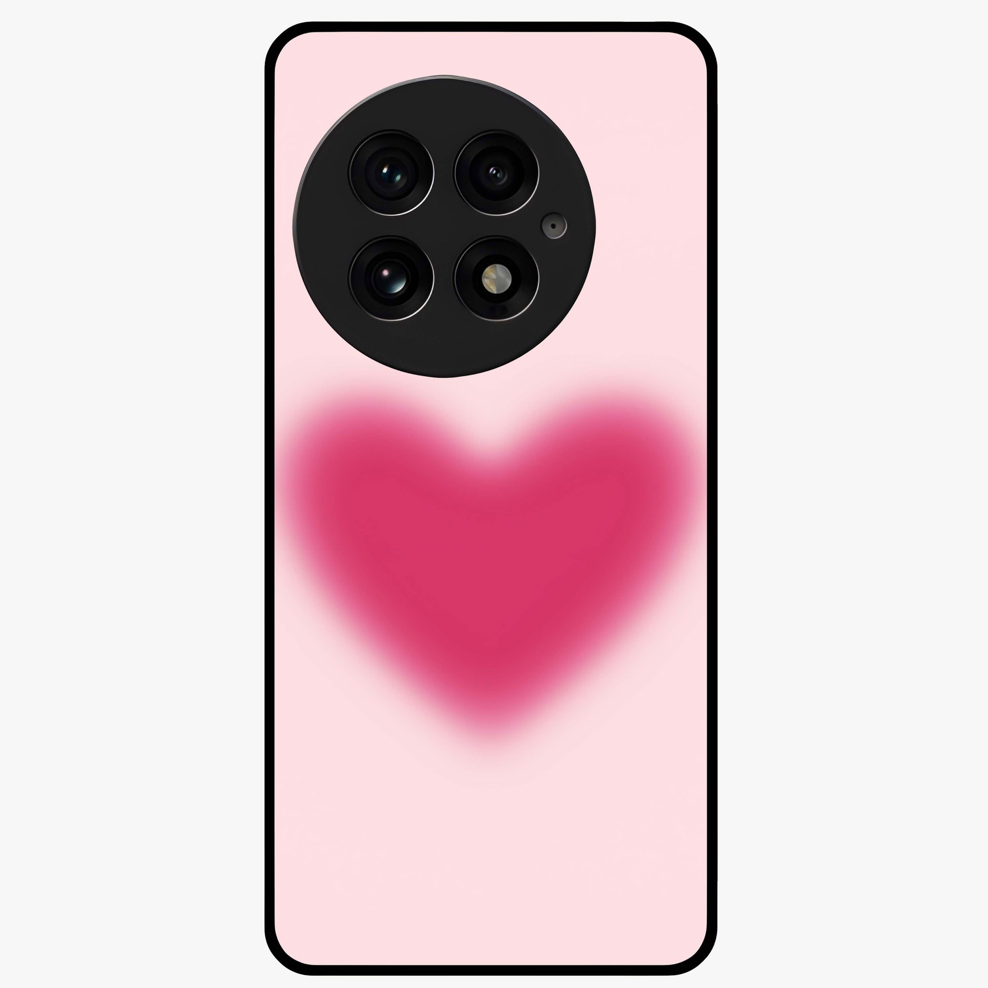 Pink Aura Heart Glass Case for 1+13 soft front view featuring glowing heart artwork in pastel pink tones