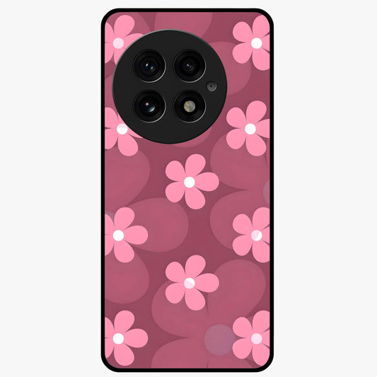 Pink Daisy Flower Pattern Glass Case for 1+13 cheerful front view featuring daisy floral artwork in pink tones