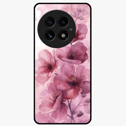 Pink Floral Glass Case for 1+13 elegant front view featuring soft pink flower artwork